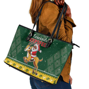 South Africa Christmas Leather Tote Bag Funny Santa Riding Springbok