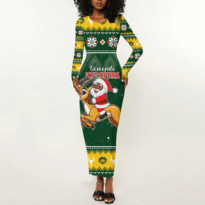 South Africa Christmas Long Sleeve Bodycon Dress Funny Santa Riding Springbok LT05