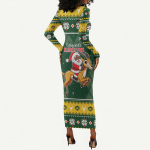 South Africa Christmas Long Sleeve Bodycon Dress Funny Santa Riding Springbok LT05