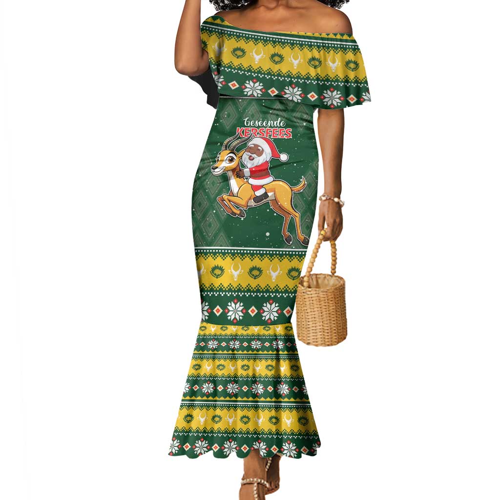 South Africa Christmas Mermaid Dress Funny Santa Riding Springbok LT05