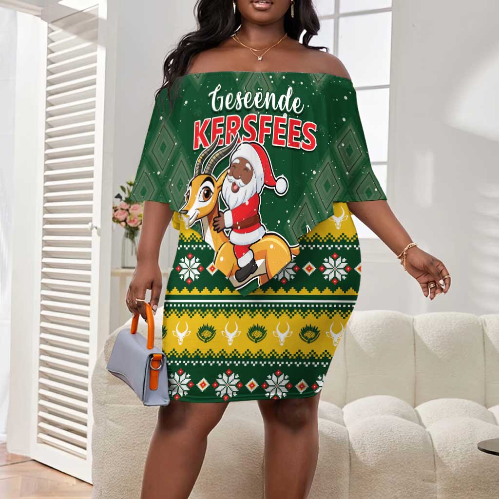 South Africa Christmas Off Shoulder Short Dress Funny Santa Riding Springbok LT05