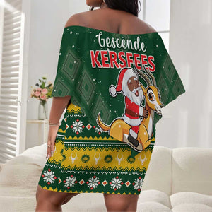 South Africa Christmas Off Shoulder Short Dress Funny Santa Riding Springbok LT05