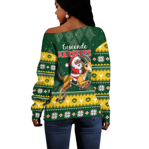 South Africa Christmas Off Shoulder Sweater Funny Santa Riding Springbok LT05