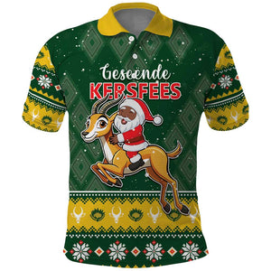 South Africa Christmas Polo Shirt Funny Santa Riding Springbok LT05