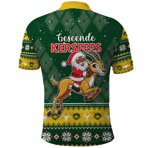 South Africa Christmas Polo Shirt Funny Santa Riding Springbok LT05