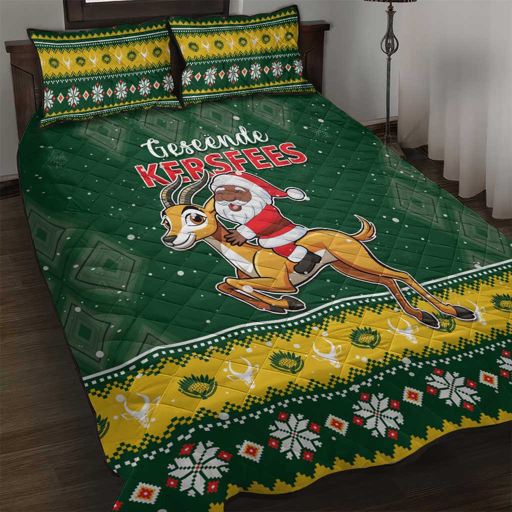 South Africa Christmas Quilt Bed Set Funny Santa Riding Springbok