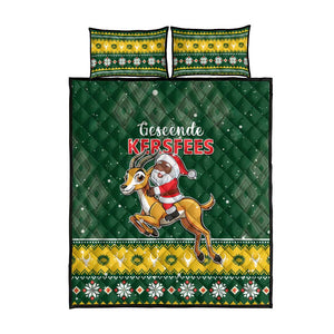 South Africa Christmas Quilt Bed Set Funny Santa Riding Springbok