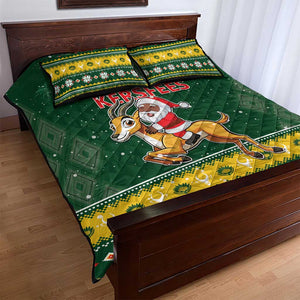 South Africa Christmas Quilt Bed Set Funny Santa Riding Springbok