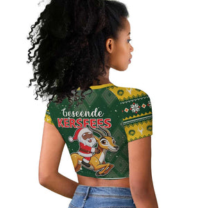 South Africa Christmas Raglan Cropped T shirt Funny Santa Riding Springbok LT05