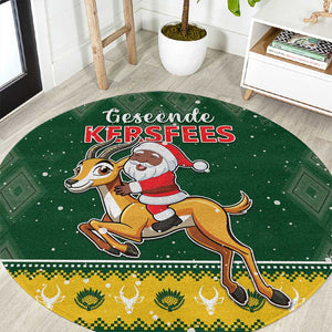 South Africa Christmas Round Carpet Funny Santa Riding Springbok