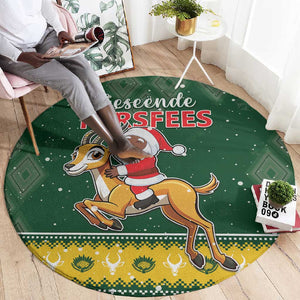 South Africa Christmas Round Carpet Funny Santa Riding Springbok