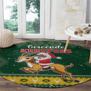 South Africa Christmas Round Carpet Funny Santa Riding Springbok