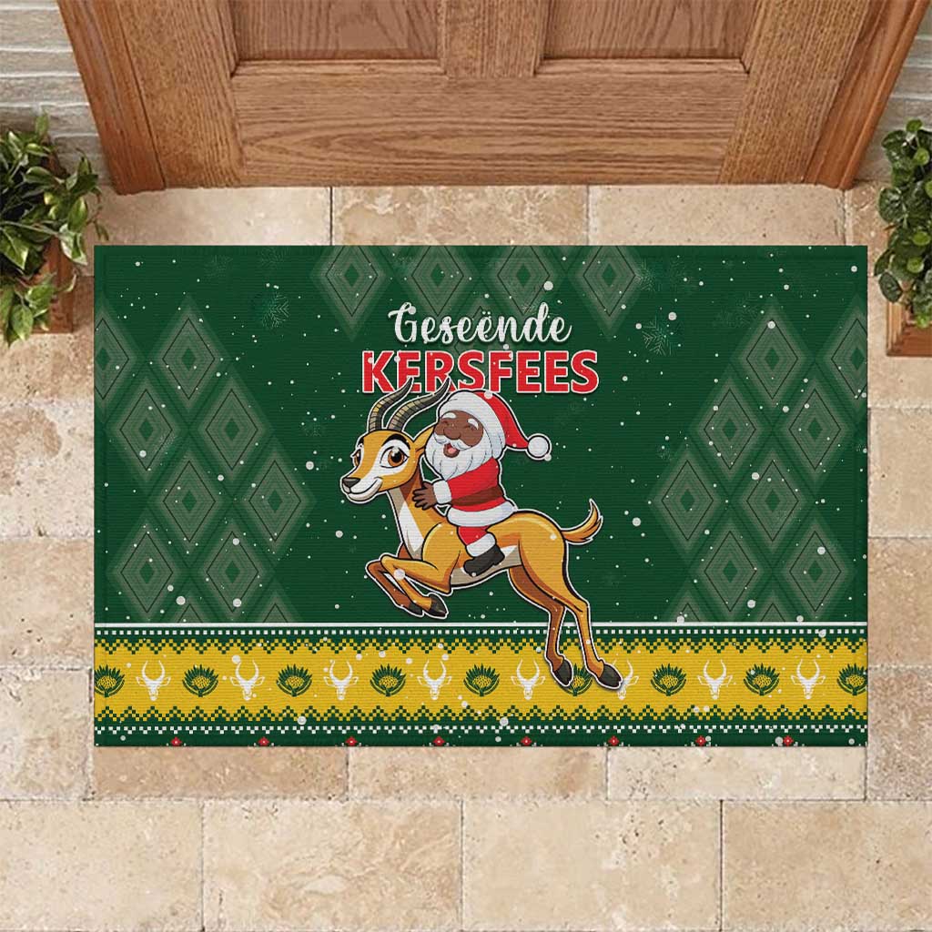 South Africa Christmas Rubber Doormat Funny Santa Riding Springbok