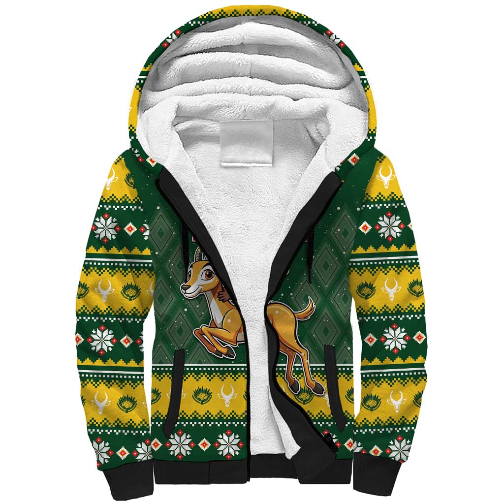 South Africa Christmas Sherpa Hoodie Funny Santa Riding Springbok LT05