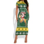 South Africa Christmas Short Sleeve Bodycon Dress Funny Santa Riding Springbok LT05