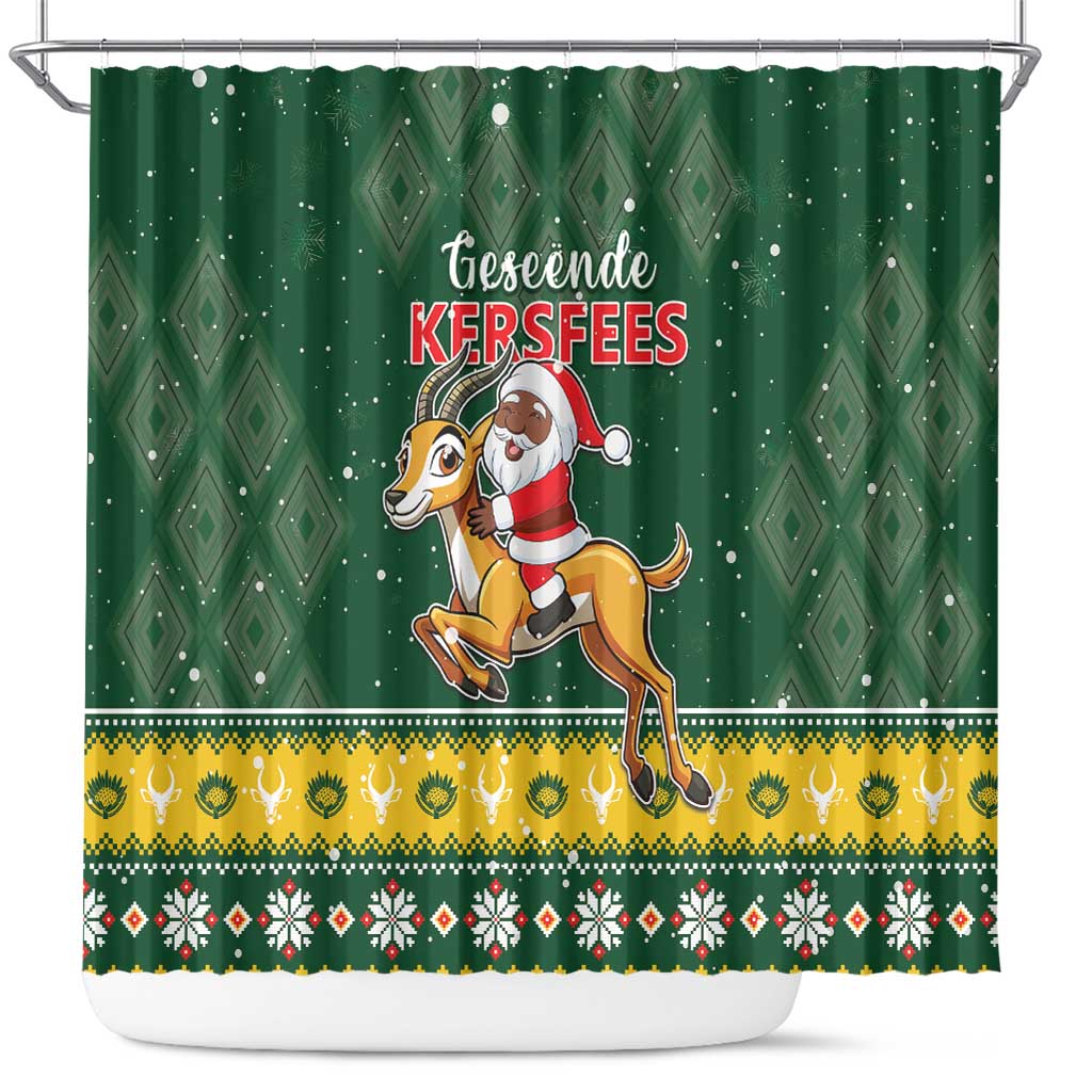 South Africa Christmas Shower Curtain Funny Santa Riding Springbok