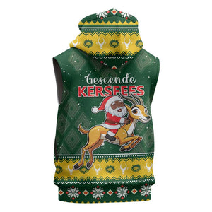 South Africa Christmas Sleeveless Zip Hoodie Funny Santa Riding Springbok - African Pride
