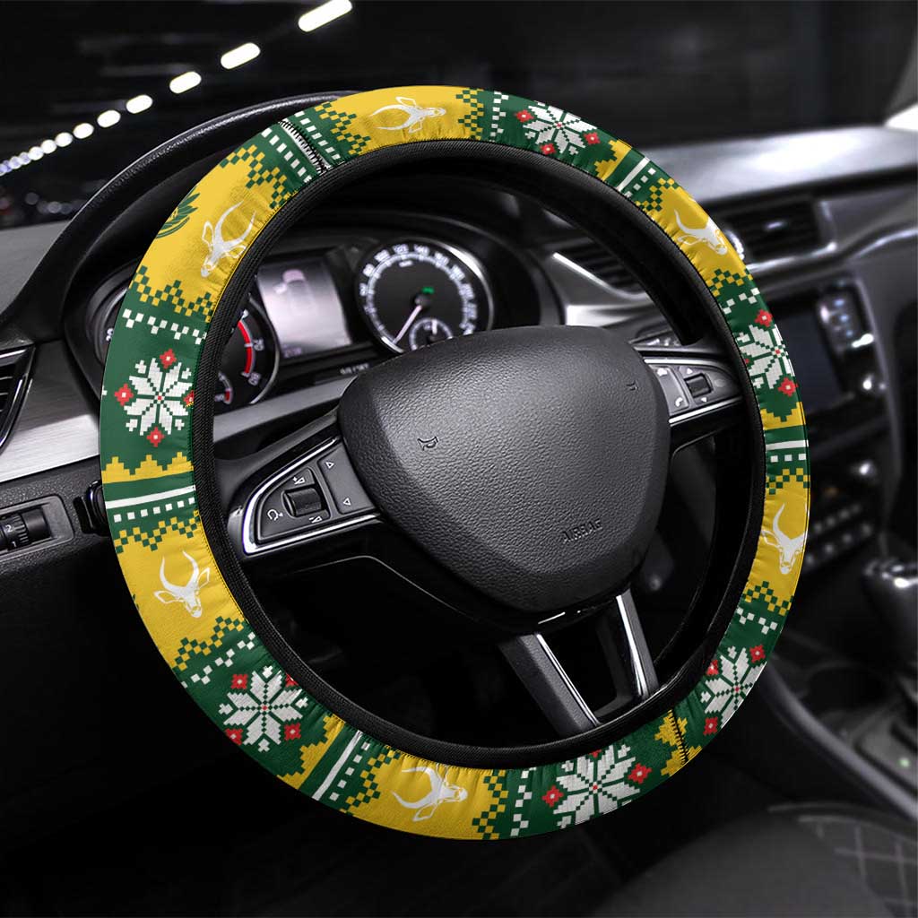 South Africa Christmas Steering Wheel Cover Funny Santa Riding Springbok