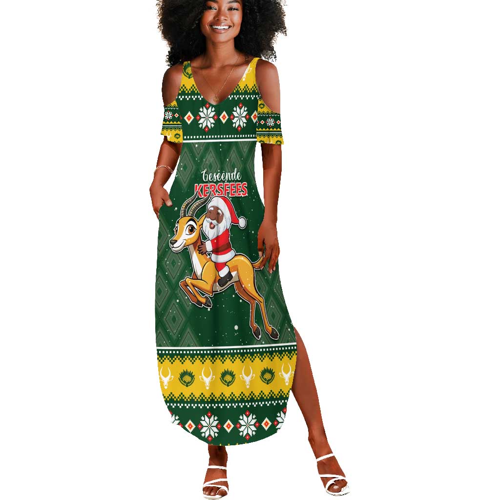 South Africa Christmas Summer Maxi Dress Funny Santa Riding Springbok LT05