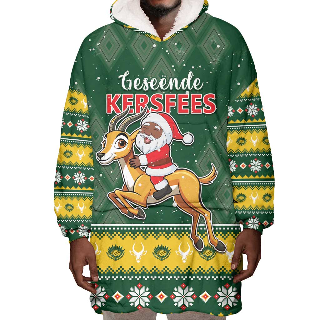 South Africa Christmas Wearable Blanket Hoodie Funny Santa Riding Springbok LT05