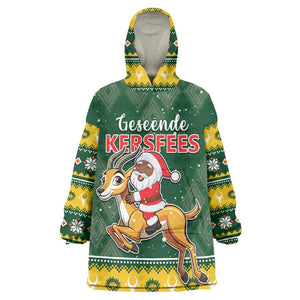 South Africa Christmas Wearable Blanket Hoodie Funny Santa Riding Springbok LT05