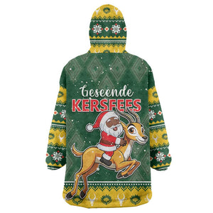 South Africa Christmas Wearable Blanket Hoodie Funny Santa Riding Springbok LT05