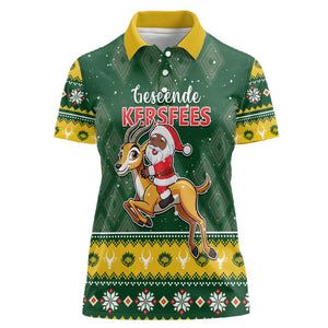 South Africa Christmas Women Polo Shirt Funny Santa Riding Springbok LT05