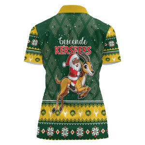 South Africa Christmas Women Polo Shirt Funny Santa Riding Springbok LT05