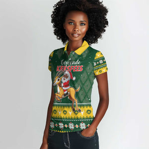 South Africa Christmas Women Polo Shirt Funny Santa Riding Springbok LT05