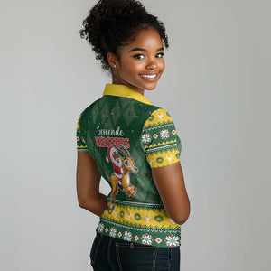 South Africa Christmas Women Polo Shirt Funny Santa Riding Springbok LT05