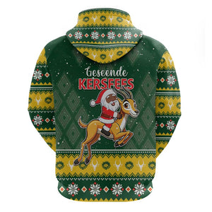 South Africa Christmas Zip Hoodie Funny Santa Riding Springbok LT05