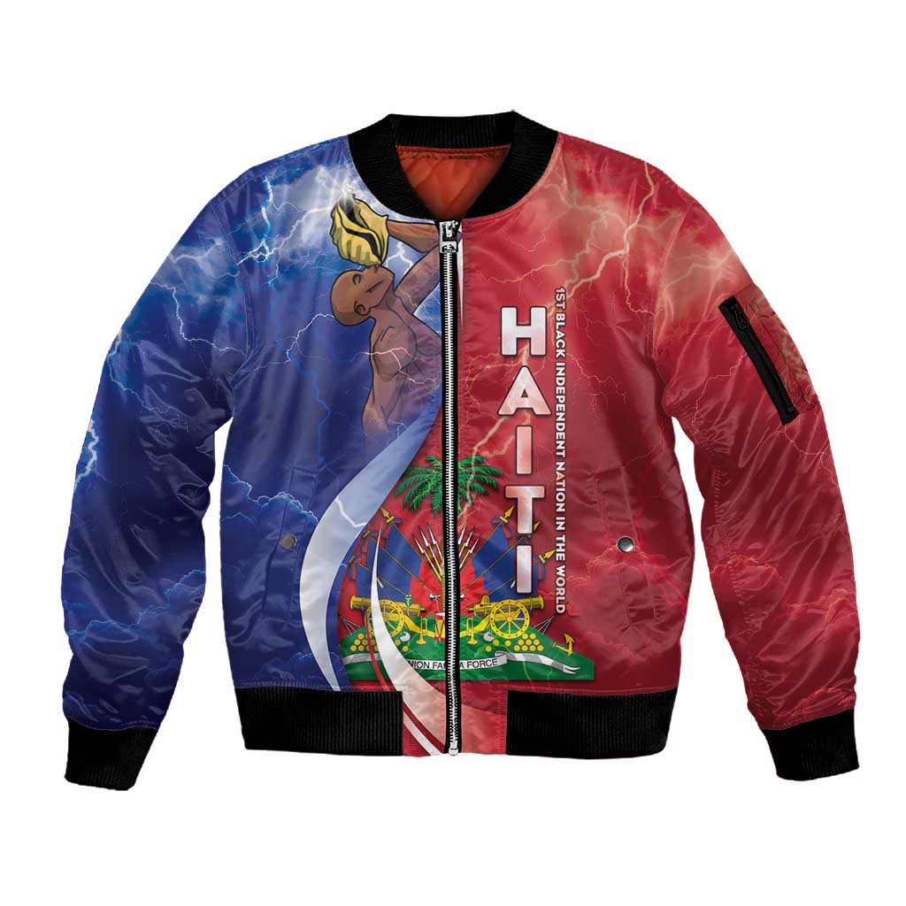 Haiti Independence Day Sleeve Zip Bomber Jacket The First Black Independent Nation - African Pride