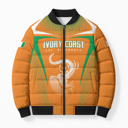 Custom Ivory Coast Football 2026 Bomber Puffer Jacket Go Les Elephants