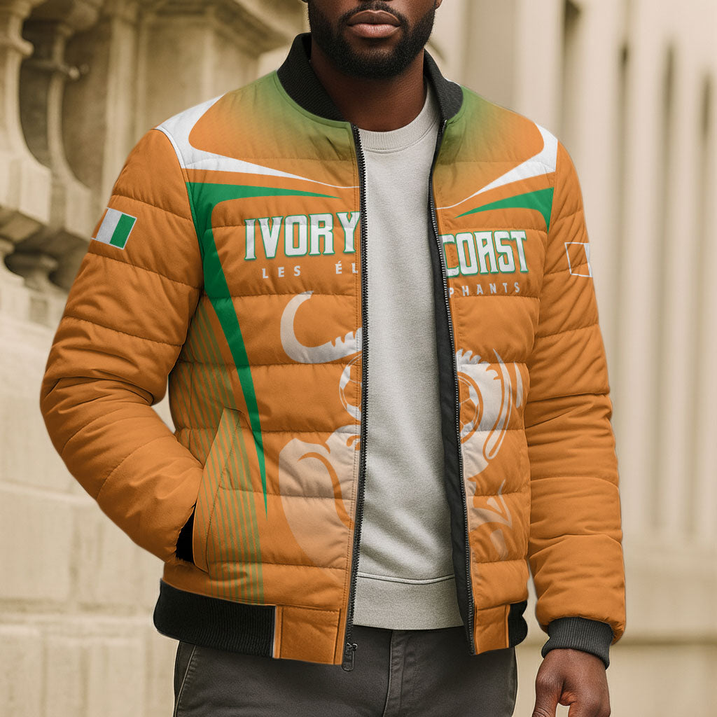 Custom Ivory Coast Football 2026 Bomber Puffer Jacket Go Les Elephants