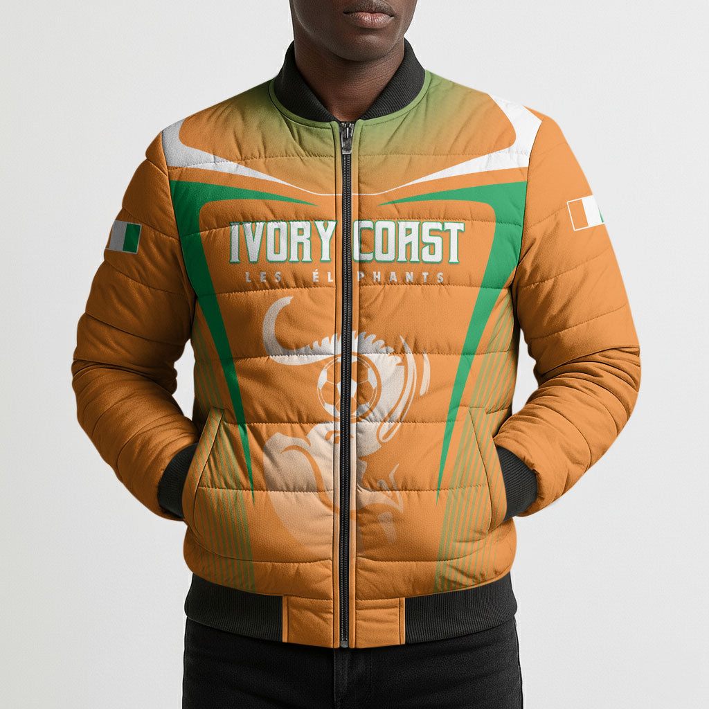 Custom Ivory Coast Football 2026 Bomber Puffer Jacket Go Les Elephants