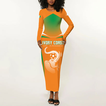 Custom Ivory Coast Football 2026 Long Sleeve Bodycon Dress Go Les Elephants