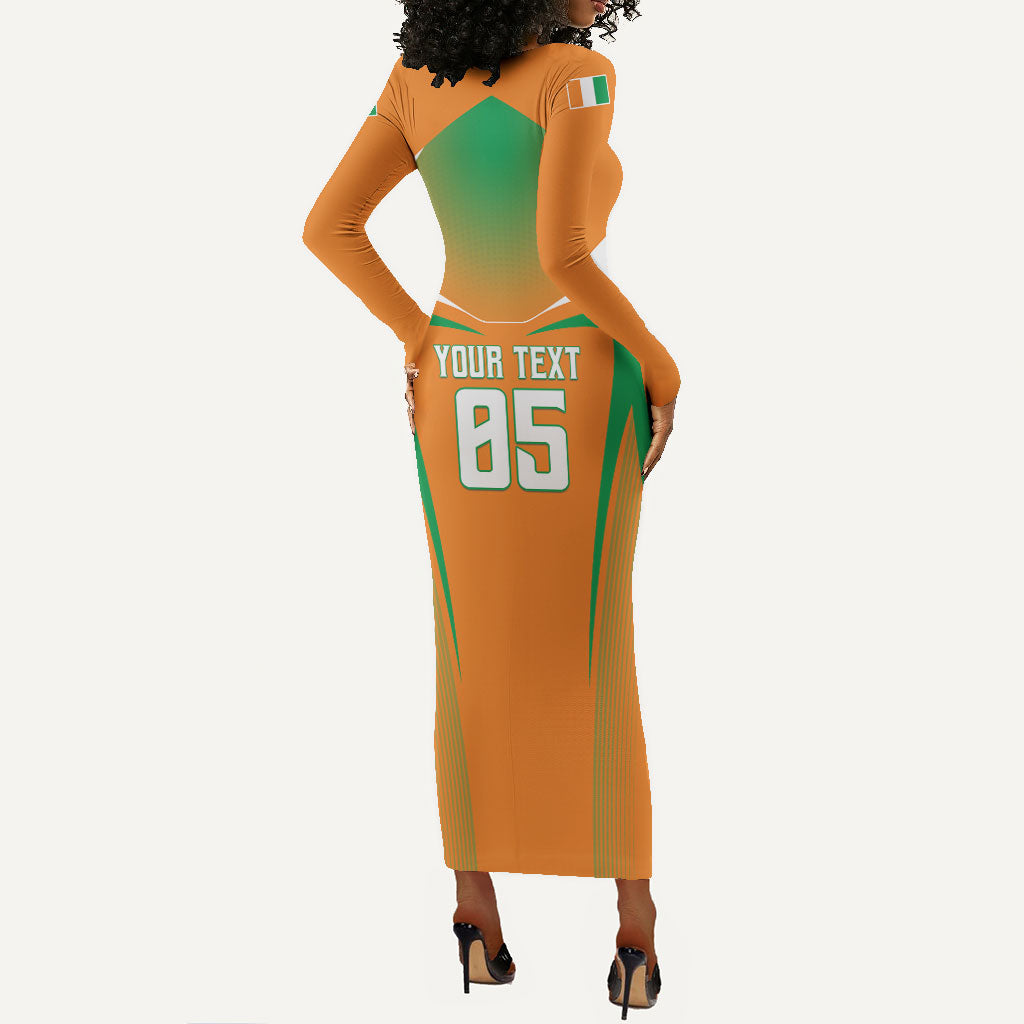 Custom Ivory Coast Football 2026 Long Sleeve Bodycon Dress Go Les Elephants