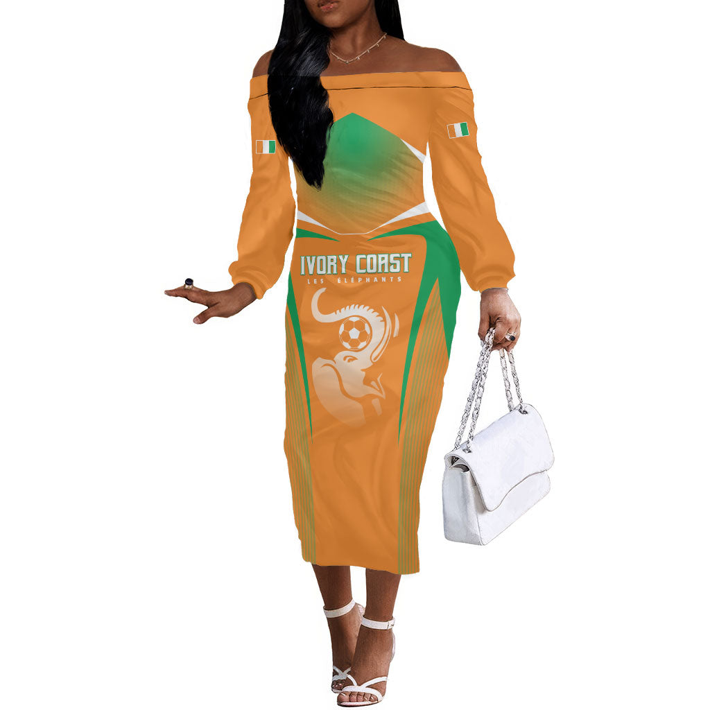 Custom Ivory Coast Football 2026 Off The Shoulder Long Sleeve Dress Go Les Elephants