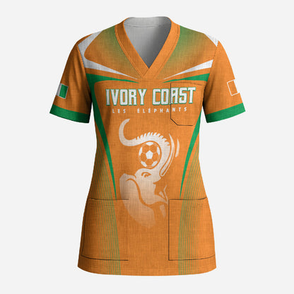 Custom Ivory Coast Football 2026 Scrub Top Go Les Elephants