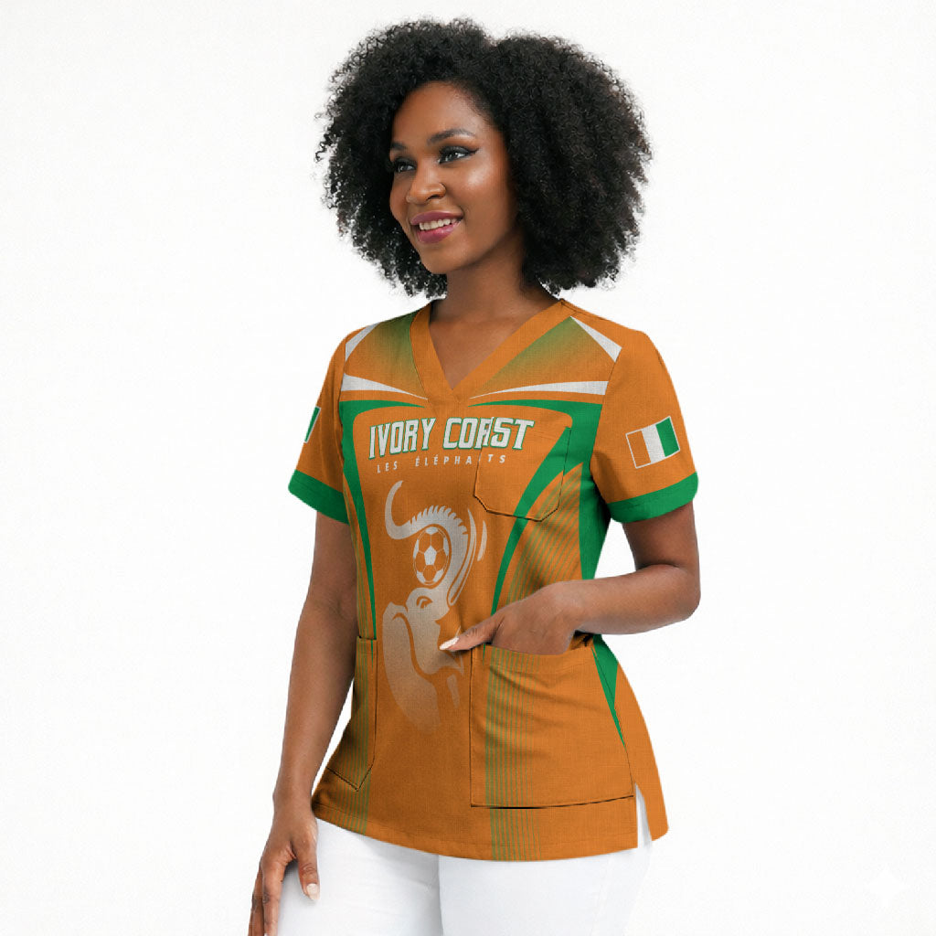 Custom Ivory Coast Football 2026 Scrub Top Go Les Elephants