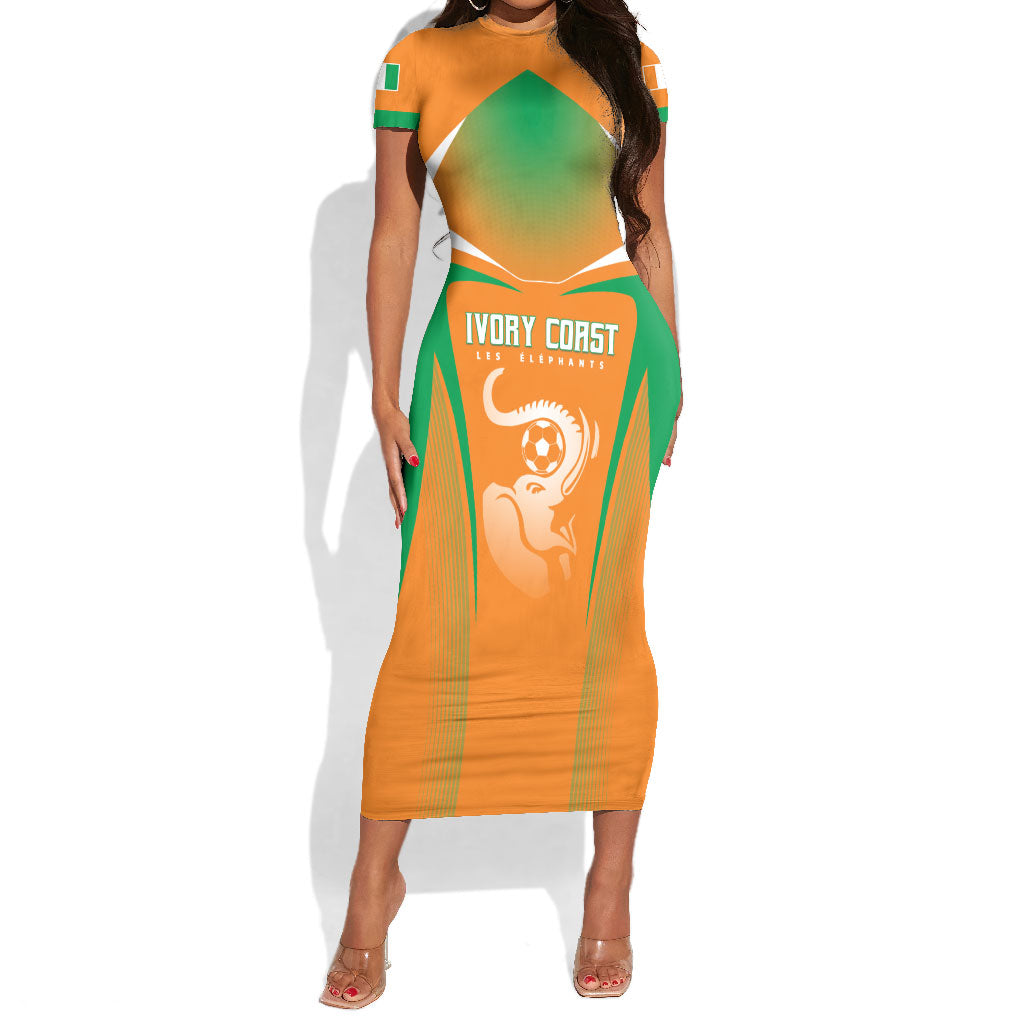 Custom Ivory Coast Football 2026 Short Sleeve Bodycon Dress Go Les Elephants