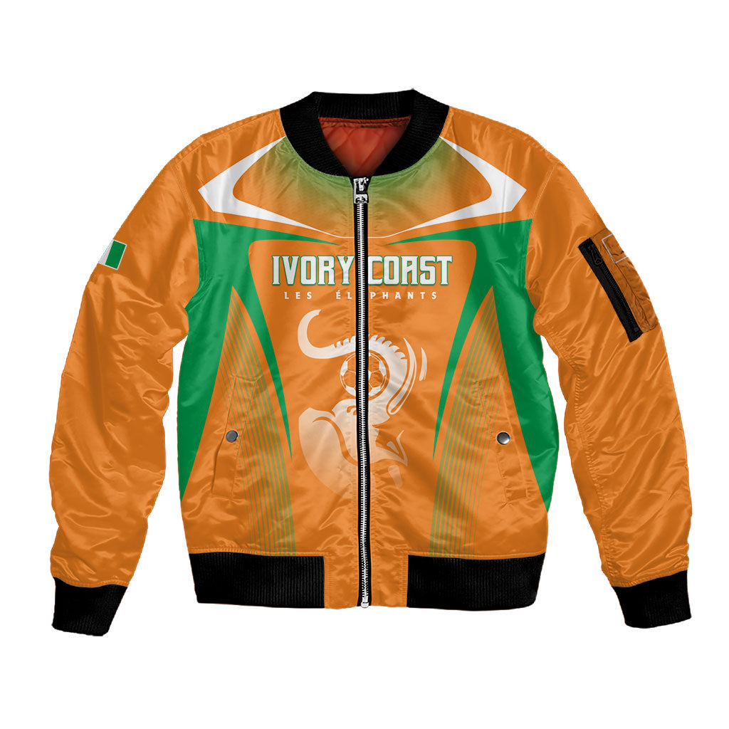 Custom Ivory Coast Football 2026 Sleeve Zip Bomber Jacket Go Les Elephants