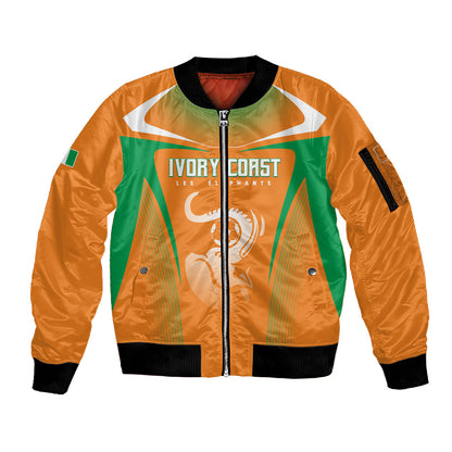 Custom Ivory Coast Football 2026 Sleeve Zip Bomber Jacket Go Les Elephants