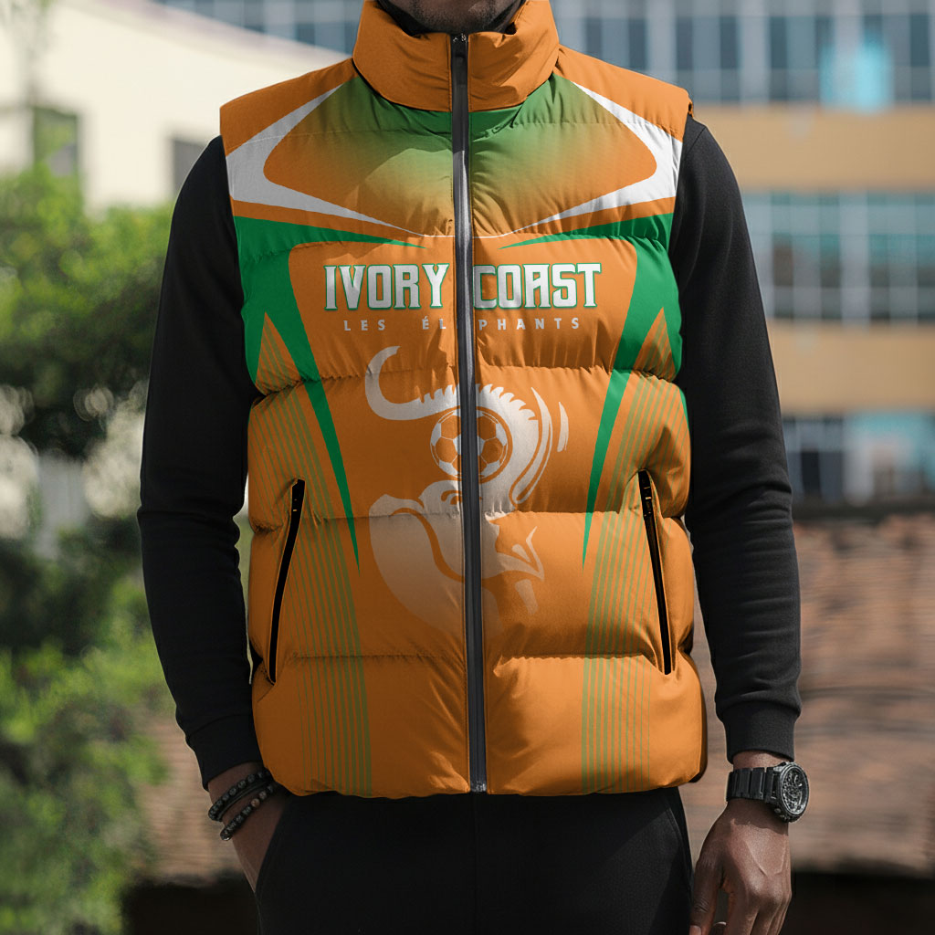 Custom Ivory Coast Football 2026 Sleeveless Puffer Jacket Go Les Elephants