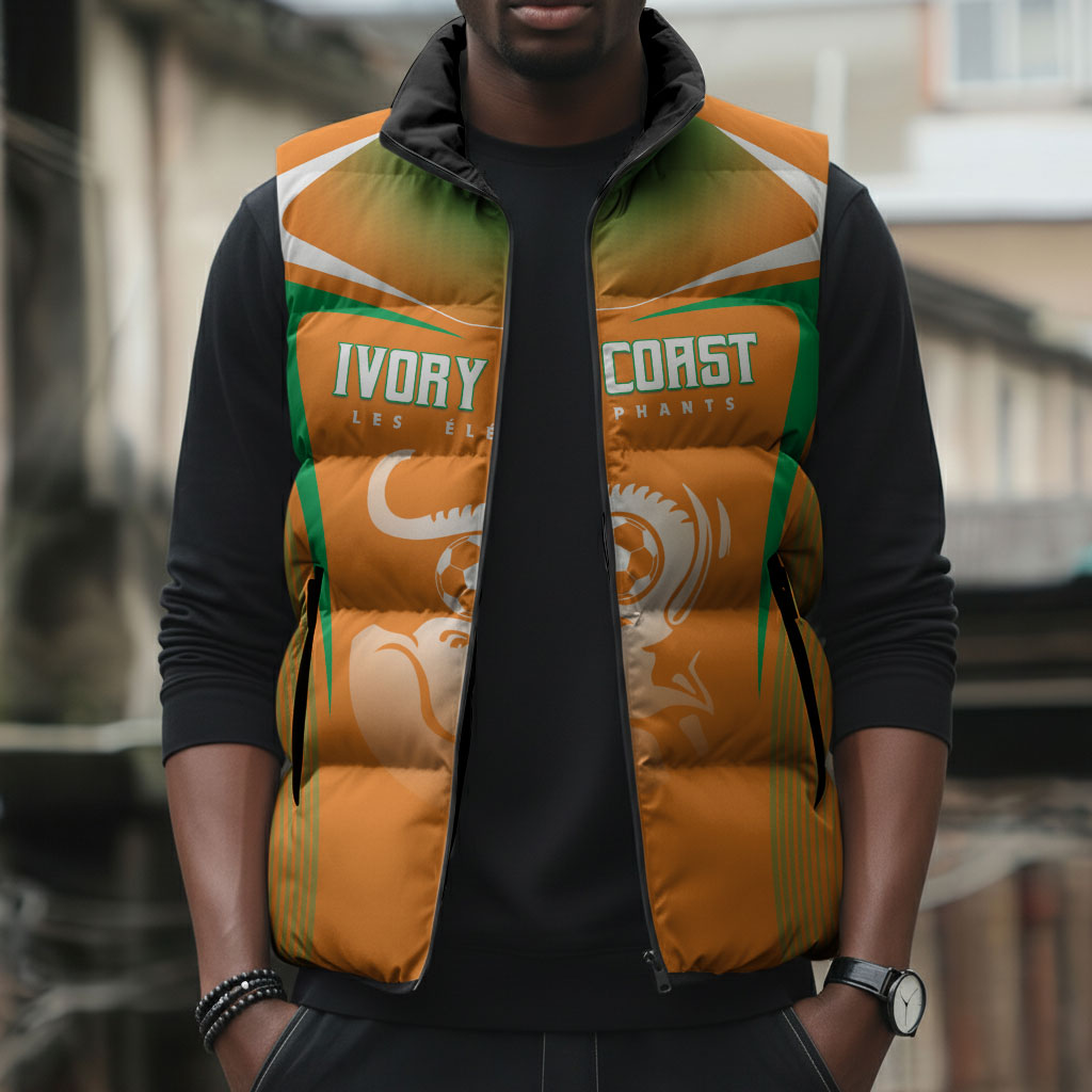 Custom Ivory Coast Football 2026 Sleeveless Puffer Jacket Go Les Elephants