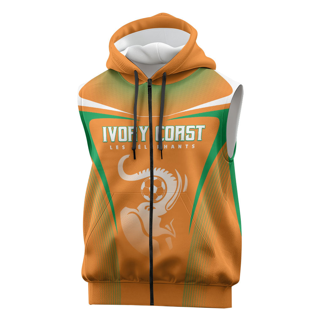 Custom Ivory Coast Football 2026 Sleeveless Zip Hoodie Go Les Elephants
