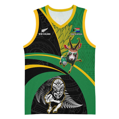 Custom New Zealand And South Africa Rugby Basketball Jersey 2023 Springboks Combine All Black Silver Fern LT05