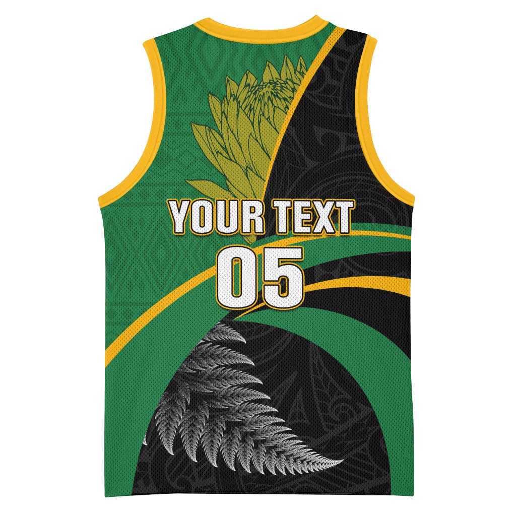 Custom New Zealand And South Africa Rugby Basketball Jersey 2023 Springboks Combine All Black Silver Fern LT05