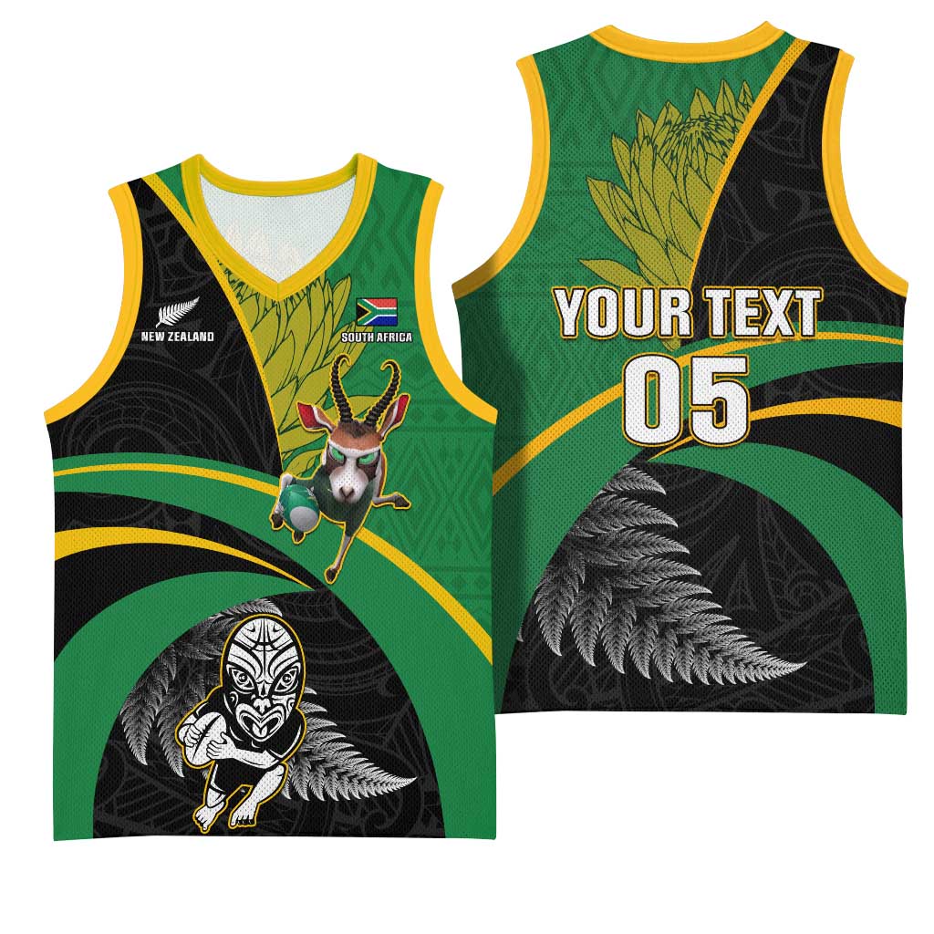 Custom New Zealand And South Africa Rugby Basketball Jersey 2023 Springboks Combine All Black Silver Fern LT05