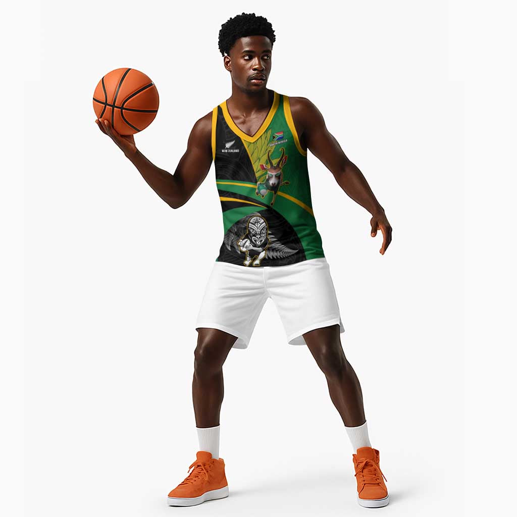 Custom New Zealand And South Africa Rugby Basketball Jersey 2023 Springboks Combine All Black Silver Fern LT05